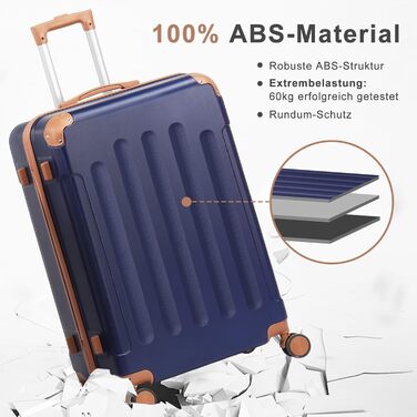 Набір валіз LALAHO 4 шт. з косметичками, з ABS-пластику, для подорожей, ручна поклажа, з захисними кутками (темно-синій, в смужку)