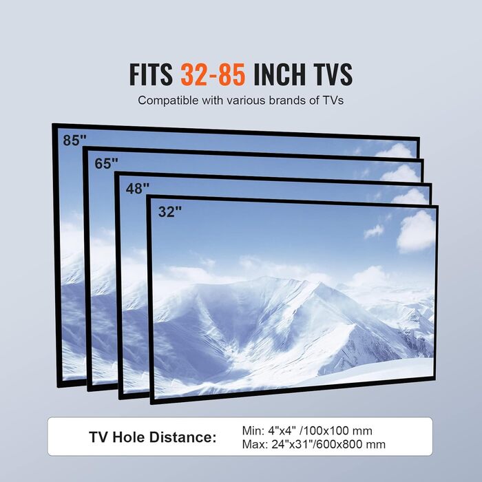 Стійка для телевізора VEVOR поворотна підлогова 32-85 дюймів, регульована по висоті, з міцною скляною основою, чорна