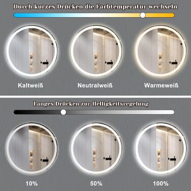 Дзеркало для ванної кімнати Mursche з підсвічуванням LED, 50x70 см, IP44, сенсорний вимикач, годинник, антизапар, регулювання яскравості 3000K-6500K