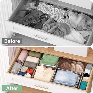 Регульовані роздільники для ящиків FUNIZE, 8 шт., 32-58 см, 16 шт. вставок 9-18 см, органайзери для ящиків на кухню, спальню, офіс, 6 см висота