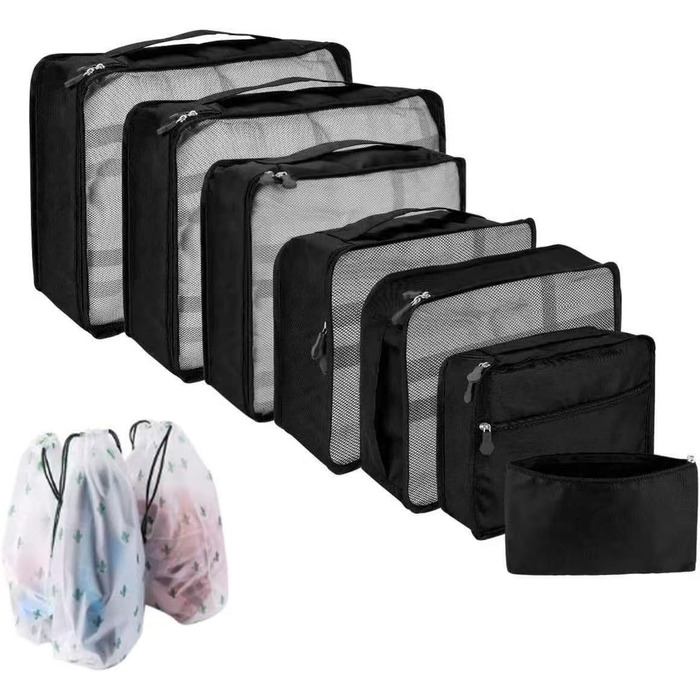 Набір органайзерів для валізи та подорожей, водонепроникні пакувальні куби для одягу, 12 шт, чорні
