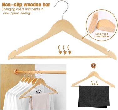 Вішалки для одягу Homewit дерев'яні 16 шт. , обертаються на 360, нековзні, 44,5 L X 23 B см