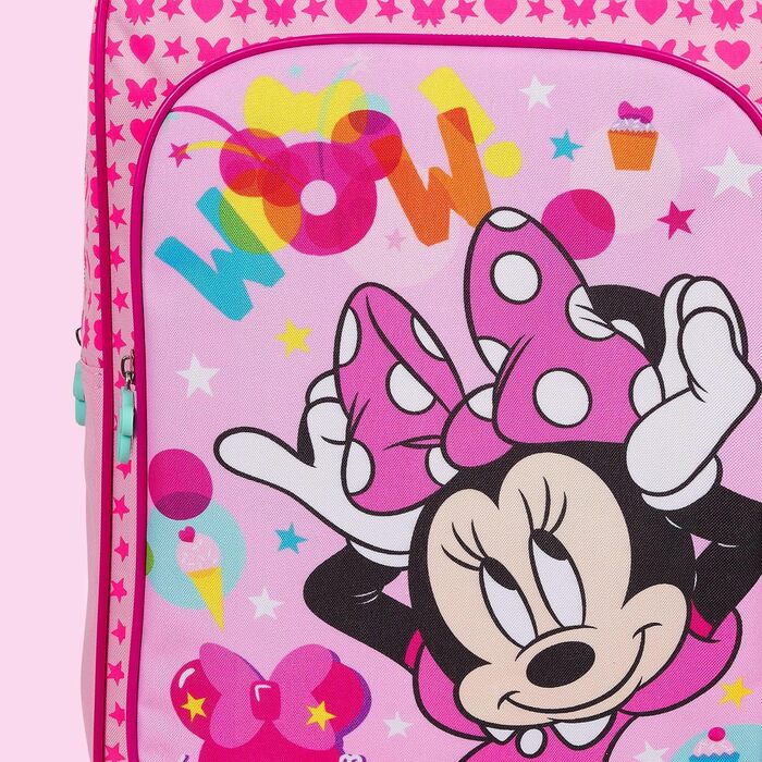Дитячий рюкзак PERLETTI Minnie Mouse для дівчаток 3 4 5 6 років - Рожево-рожевий рюкзак для дитячого садка з 2 колесами та передньою кишенею - Дитячий рюкзак для малюків Візок для дітей з Мінні Маус - 36x25x12 см