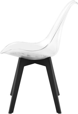 Чорні обідні стільці – стильні пластикові стільці з м'яким сидінням з екошкіри та поліпропіленовими ніжками, сучасний дизайн, комфортне відчуття (прозорі – чорні поліпропіленові ніжки, набір 1 шт.)