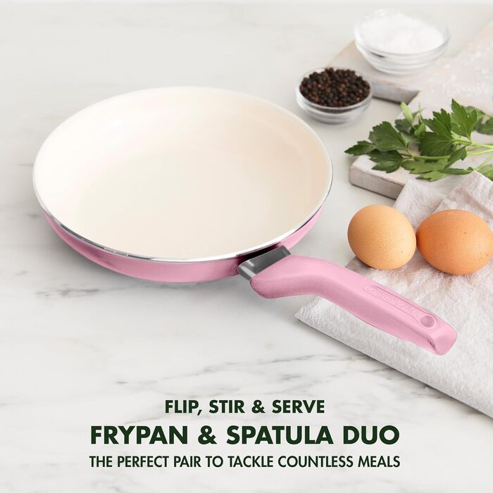 Набір GreenPan Rio: сковорода 20.3 см + лопатка, антипригарне покриття Ceramic, не містить PFAS, безпечне для здоров'я, сумісна з плитою та духовкою, блакитний колір