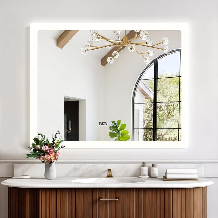 Дзеркало для ванної кімнати YU YUSING з підсвічуванням 80x60 см, LED, 3 кольори світла, регулювання яскравості, антизапар, сенсорне управління, таймер, скло, IP44