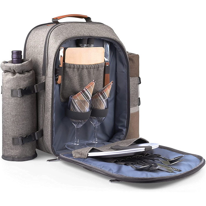 Набір для пікніка Sunflora з ізольованим контейнером та ковдрою, пікніковий кошик для кемпінгу та відпочинку на природі (Блакитний та смужки) Блакитний та смужки (Бежевий, на 2 особи)