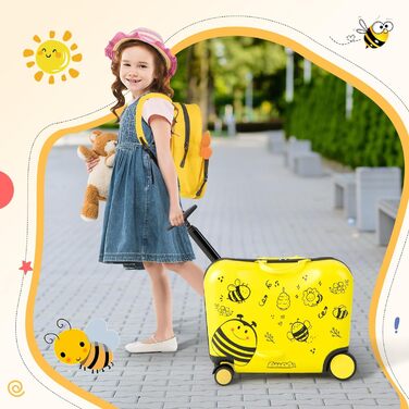 Набір дитячих дорожніх валіз SOARS, візок на колесах, 40 л, 40 л, візок на колесах 30,5 см (12 дюймів), дитячий рюкзак з ручкою та регульованими лямками, багатофункціональний, 47 х 26,5 х (бджола)