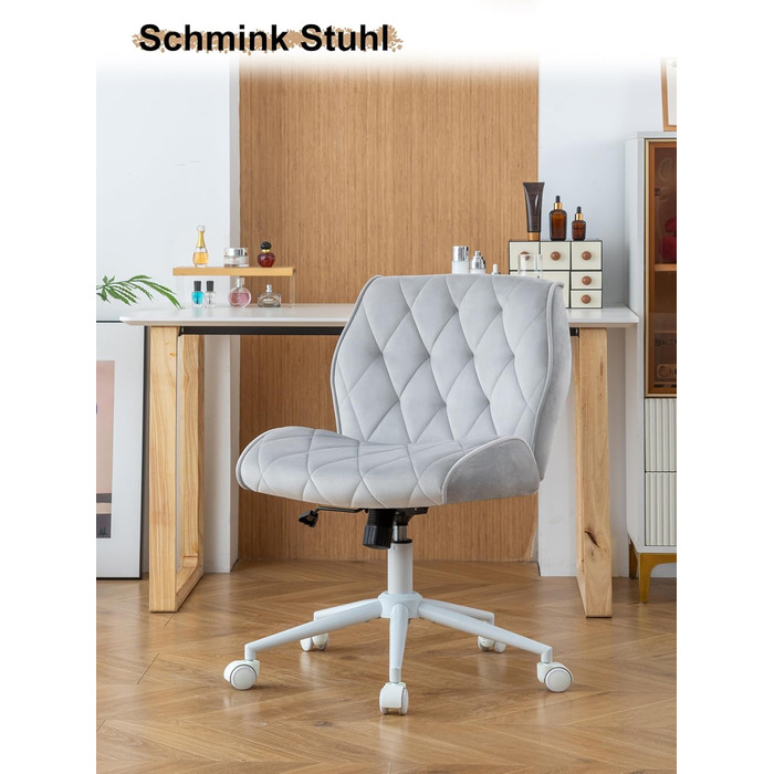 Крісло для дому та офісу Symino з регульованою висотою, функцією гойдання 12°, обшите штучною замшею, до 150 кг, сірий колір