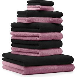 Набір рушників преміум-класу 100 бавовна 2 рушники для душу 4 рушники для рук 2 рушники для гостей 2 рукавички для прання Колір темно-рожевий і чорний, 10-TLG.