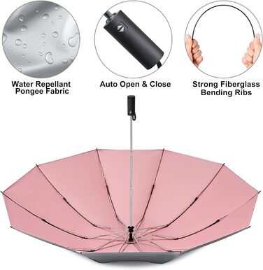 Дюймова штормонепроникна парасолька, захист від ультрафіолету UPF 50, автоматичний, компактний, 10 ребер, сріблястий/рожевий, 4Free 54-