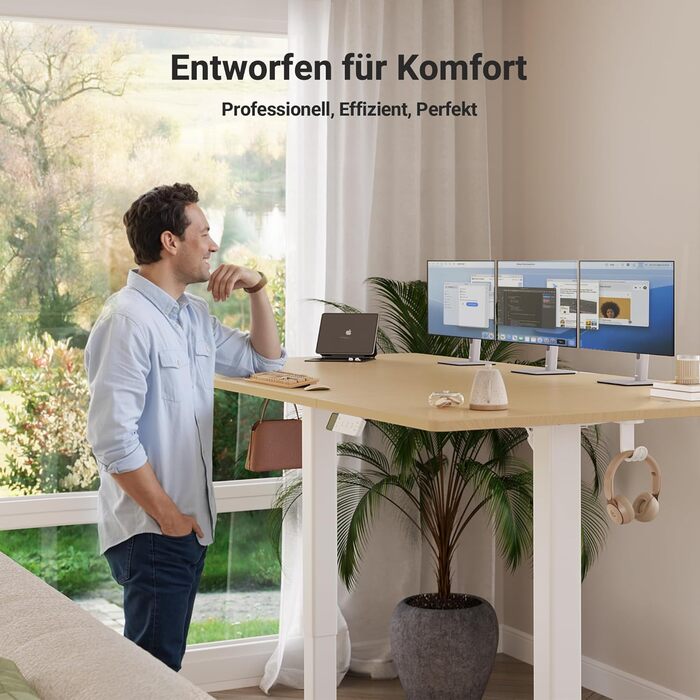 Регульований стіл Claiks 120x60 см: електричний, з пам'яттю, з гачками | Стіл для стоячи/сидячи