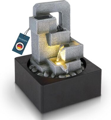 Декоративний фонтанчик для дому з підсвіткою, сірий, 5-рівневий