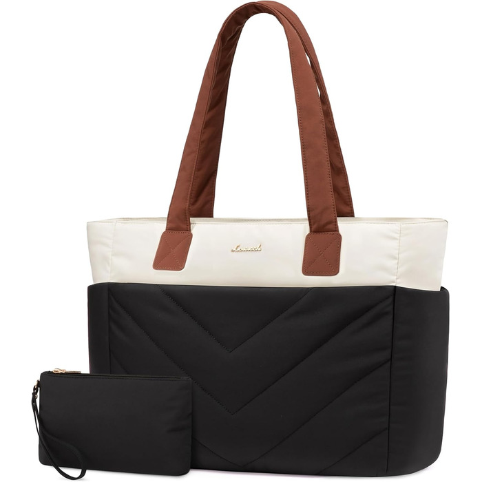 Сумка для ноутбука LOVEVOOK 15.6 дюймів, жіноча: шопер, велика робоча сумка, для навчання, універсітету, бізнесу (чорно-біро-коричнева)