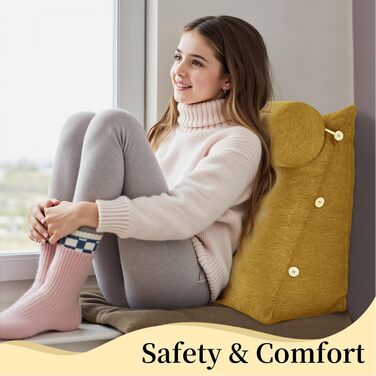 Підкова для читання Bettkeil, регульоване подушечкове ліжко, трикутна подушка, подушка-клинок, диванна подушка для попереку, шиї, подушка для підтримки спини з знімним льняним чохлом (жовтий, з подушкою для шиї 60см)