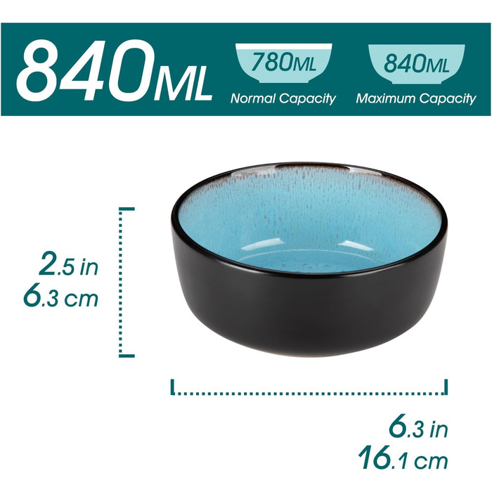 Набір посуду Vancasso AMBER на 12 осіб, 48 предметів: тарілки обідні, десертні, супові, миски (блакитний, реактивна глазур, для посудомийної машини)