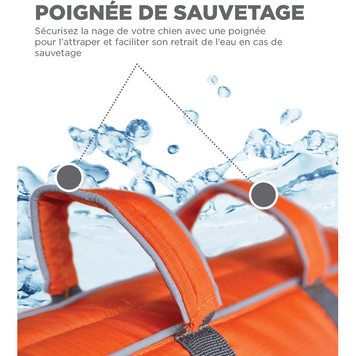 Рятувальний жилет для собак Kyjen 22021, швидкознімний, легко надівається, Регульований, розмір L, Помаранчевий
