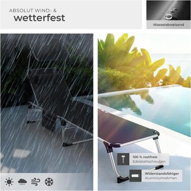 Шезлонг Tectake® з дахом: легкий, розкладний, для балкона, саду, кемпінгу та пляжу. Алюмінієвий, сірий меланж (чорний)