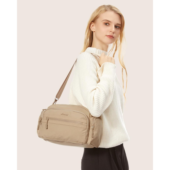 Сумка на плече LOVEVOOK для жінок, чорна сумка через плече середнього розміру з багатьма відділеннями, легка сумка-месенджер для подорожей, офісу, вечірки, відпочинку, бежева