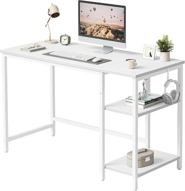 Комп'ютерний стіл CubiCubi з полицями, 100x50 см, білий, для офісу та дому