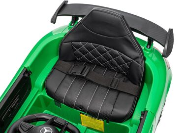 Дитячий електромобіль Mercedes GTR-S: м'які колеса EVA, шкіряне сидіння, білий колір, з пультом ДК