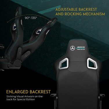 Ігровий крісло Noblechairs Epic - Mercedes-AMG Petronas F1 Team Edition, преміум-модель з підголівником та поперековою підтримкою, чорний, для геймерів