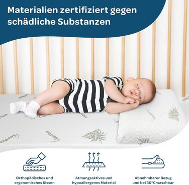 Подушка для дитячого ліжечка Kinder Dolci Sogni з Memory Foam, 50x30x5.5 см, знімний чохол з алое вера