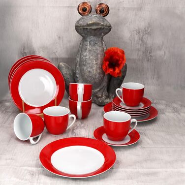 MamboCat Кавовий сервіс на 18 персон: 6 чашок (200 мл), 6 блюдець, 6 тарілок | Кольоровий фарфоровий посуд для кави та сніданку