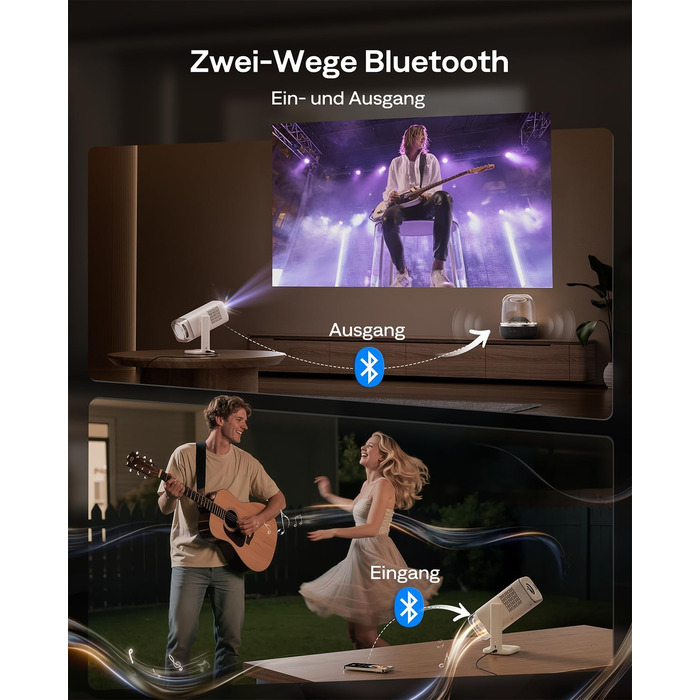 Портативний проєктор Aurzen Boom Air Mini з Google TV та Netflix, 4K, USB-C, Smart, Dolby Audio, WiFi, Bluetooth, автофокус TOF, поворотний штатив, кремово-білий