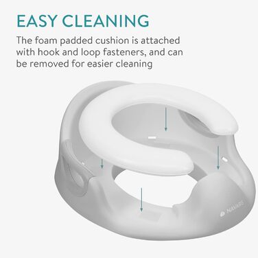 Насадка на унітаз Navaris для дітей (12 міс - 7 років) з антиковзним покриттям, ручками та захистом від бризок - сірий