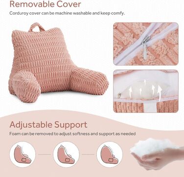 Крісло-мішок Holawakaka для читання та відпочинку з підлокітниками та спинкою, велике, рожеве