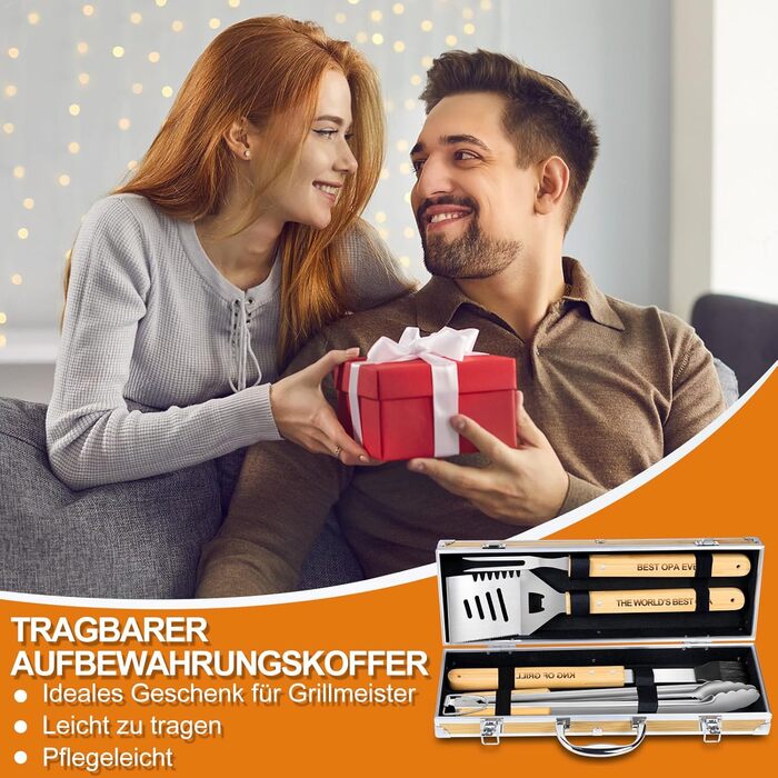 Набір барбекю 4 шт. з нержавіючої сталі: інструменти для гриля, аксесуари для барбекю, подарунок для чоловіків, набір у кейсі для дачі та кемпінгу