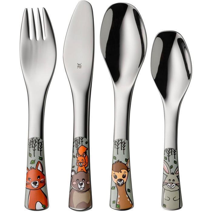 Набір дитячого столового прибору WMF Waldfreunde, нержавіюча сталь, 4 шт., для дітей від 3 років, Cromargan, придатний для миття в посудомийній машині