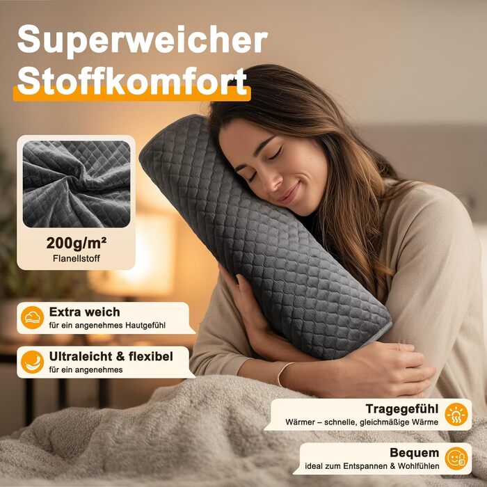 Електричний гріючий килимок XXXL (80 x 60 см) з автовимкненням, 6 температурних режимів, 4 налаштування часу для спини, плечей, живота, ніг, швидкий нагрів, можна прати в машині