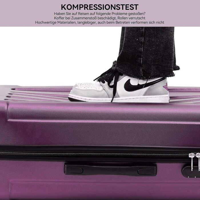 Чохол-валіза BEIBYE з кодовим замком, 4 колеса, середній (66 см), фіолетовий (набір)