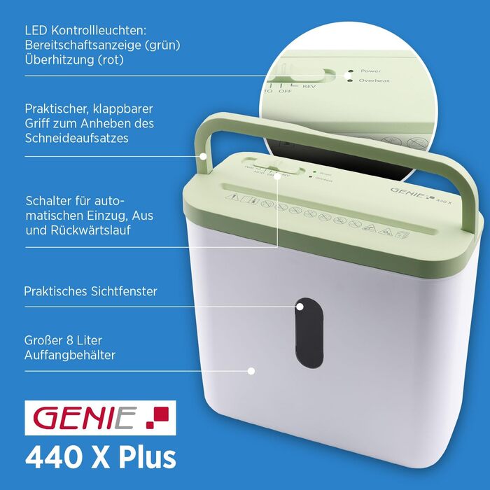Шредер Genie 440 X II P4: актовий, з автоматичним стартом, 9л, для дому та офісу, зелений