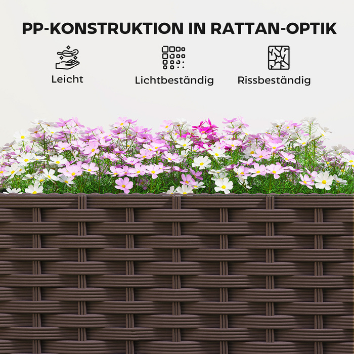 Підвищене грядка з пластику, Модульна грядка для рослин з системою самополиву 120 x 40 x 37 см, Колір: Коричневий