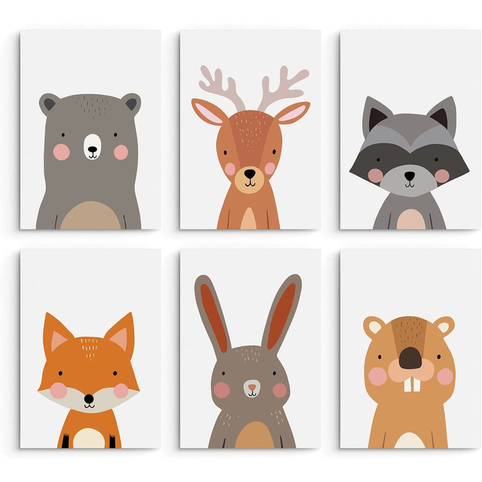 Набір з 6 постерів для дитячої кімнати Hambient: декор для хлопчика та дівчинки, принти для дитячої, декоративні картинки