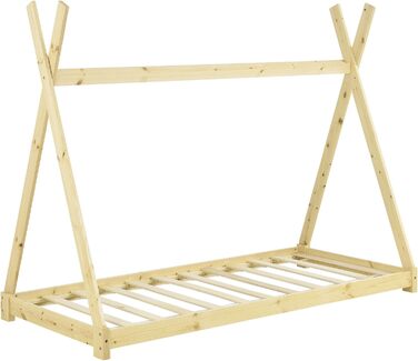 Ліжко дитяче Onejda Tipi від en.casa, 80x160 см, з натурального дерева, біле