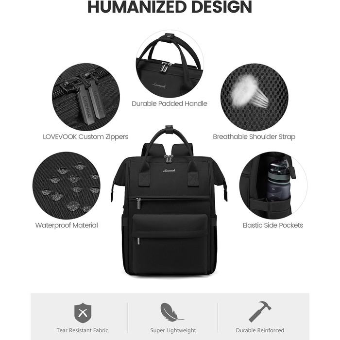 Сумка-рюкзак LOVEVOOK для жінок, для ноутбука, подорожей, роботи, школи, університету. Містка, водонепроникна, елегантна, бежева (15,6 дюймів)