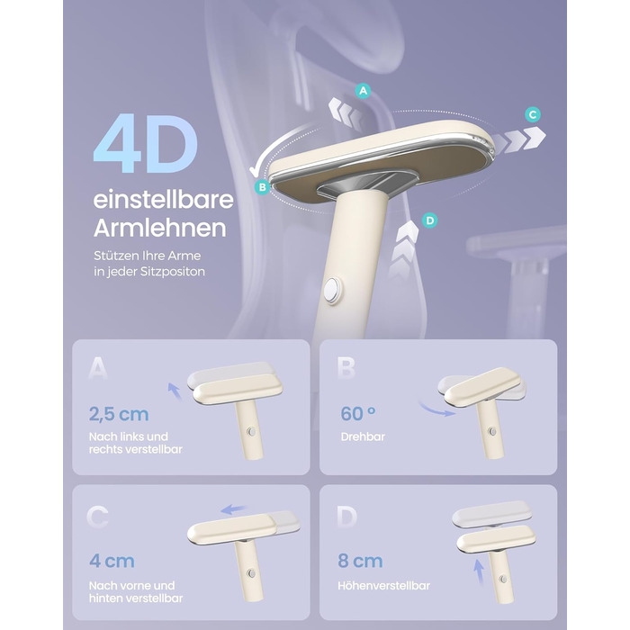 Офісний стіл SONGMICS: ергономічне крісло, ігровий стул, регульована поперекова підтримка, підголовник, підлокітники, для різного зросту, до 150 кг, OBN067BH01 (Верблюжий + Хмарний білий)