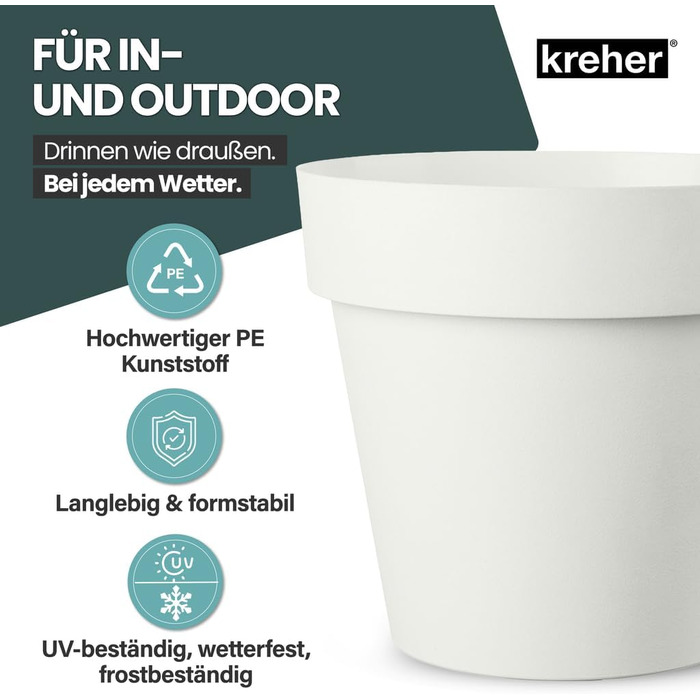 Крехер XXL круглий горщик для рослин / квітник з діаметром 79 см / 58 см, з роликами! Чудовий акцент для саду, тераси, ресторанів та комерційних приміщень! (Білий, XL-діаметр 58 см)