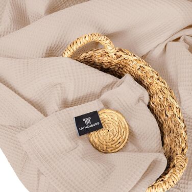 Плед LAYNENBURG Premium 180x220 см - вафельна тканина, 100% бавовна. Легкий плед з вафельною текстурою для ліжка, дивана, софи. Колір: бежевий