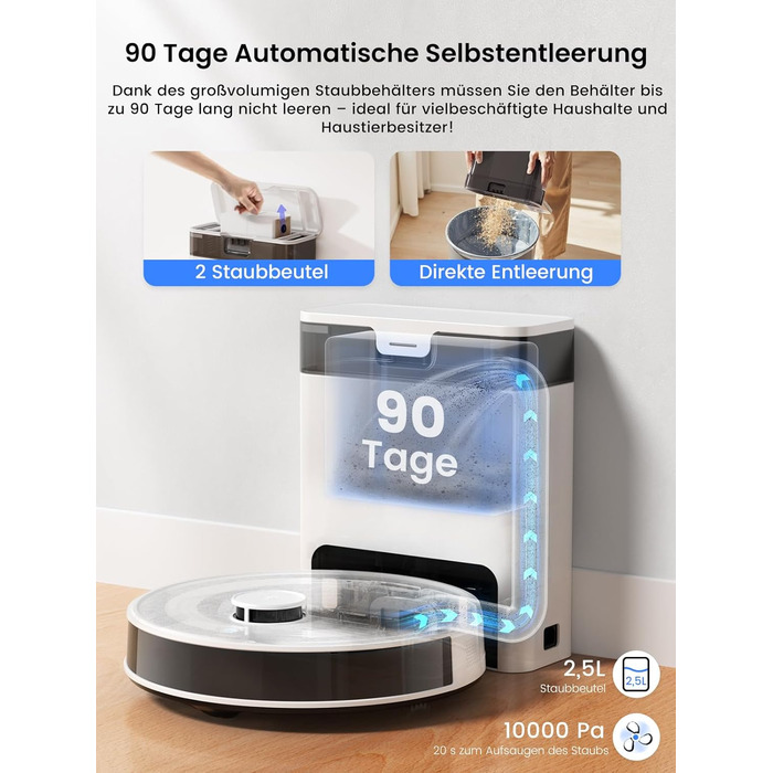 Робот-пилосос LEFANT M330 Pro з функцією миття підлоги, 3-в-1, 5000Pa, лазерна навігація, уникнення перешкод PSD, керування через додаток та голосовий помічник (M2S Pro)