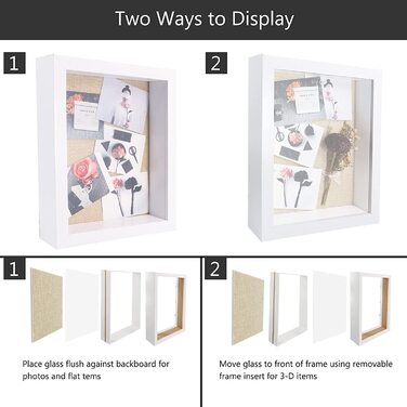 Рамка для фотографій GraduatePro для заповнення, Біла глибока рамка для предметів, чорна зі склом, Весільна 3D коробка, декоративна настінна або настільна