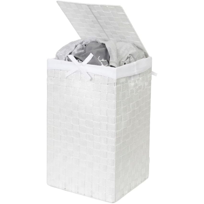 Кошик для білизни RAN6892 Stan з кришкою, ручками, плетіння, металевий каркас, знімний льняний вкладиш, 30 x 30 x 50 см, колір шоколадний