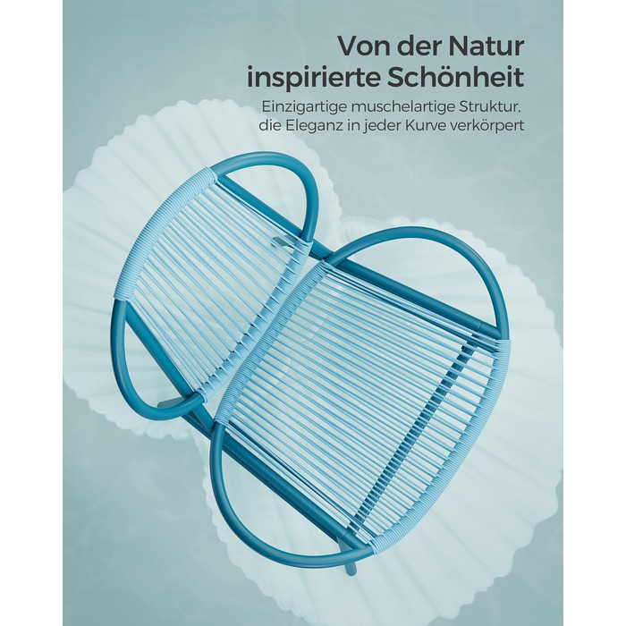 Набір садових меблів SONGMICS з ротангу (3 предмети): стіл та 2 крісла для тераси, саду, балкону, блакитний