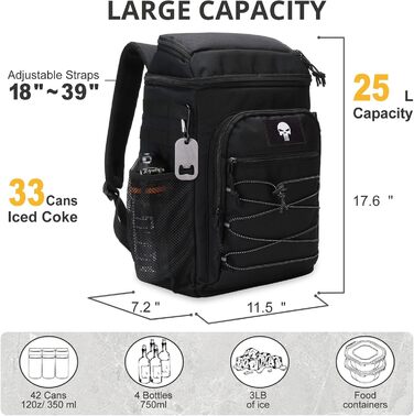 Тактичний ізольований рюкзак-холодильник 25L – чорний, водонепроникний, для роботи, відпочинку, кемпінгу та походів