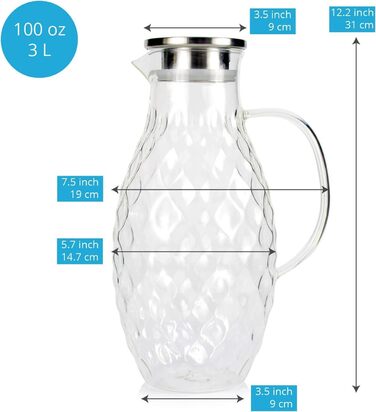 Скляний глечик з кришкою та носиком – 3 літри, з термостійкого скла Borosilikat з ручкою – глечик для гарячих та холодних напоїв, глечик для води, глечик для айс-ті – від PJC-Kitchen