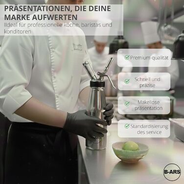 Дозатор для збитої вершкової пінки B-ARS з нержавіючої сталі 1л з аксесуарами: насадки для декорування, голка для інжекцій, щітка для чищення, сумка для зберігання та електронна книга з рецептами